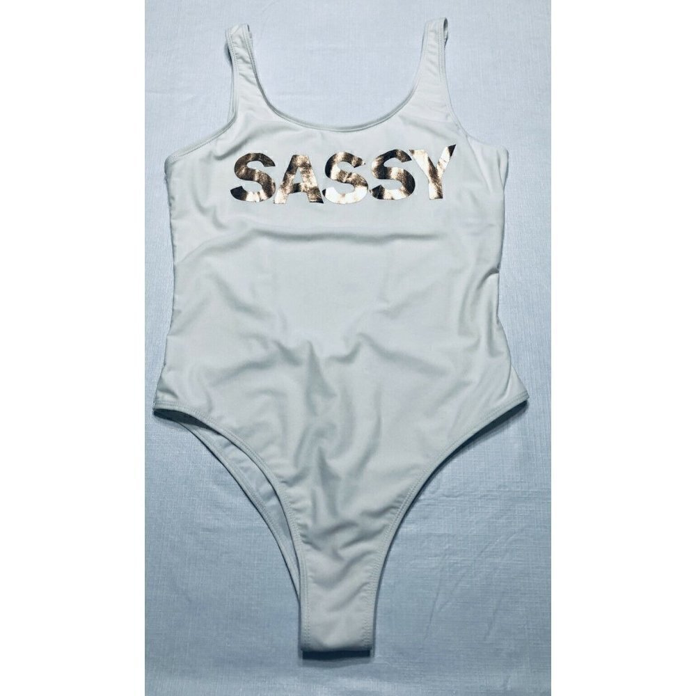 Atmosphere Swimsuit Womens 10 White One Piece Gold Sassy High Cut Beach Boho